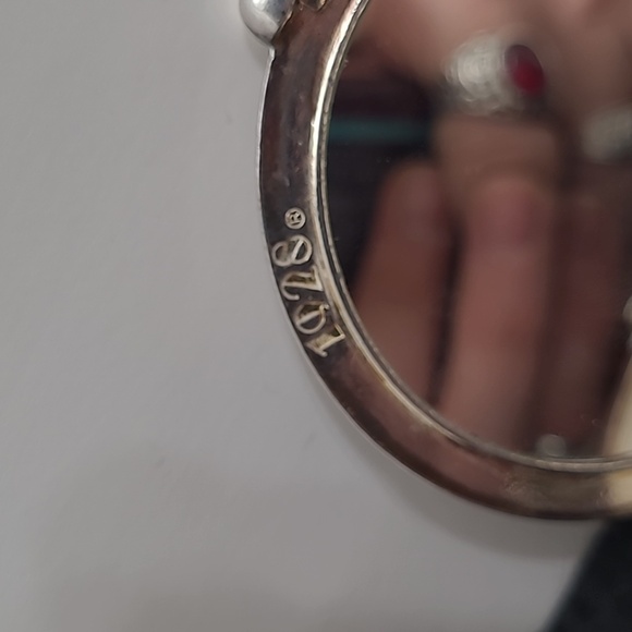 Vintage 1928 Signed Heavy Pewter Silver Tone Art Nouveau Repousse Compact Mirror - Picture 3 of 6